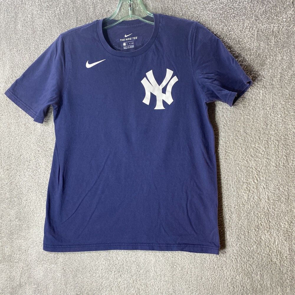 NIKE Yankees Shirt Womens Large Blue NY TORRES Swoosh Logo Short Sleeve Crewneck